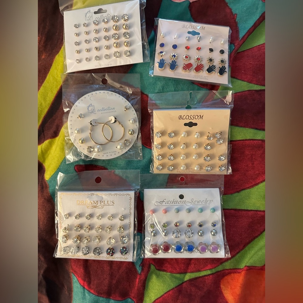 Large group of tiny petite stud style earrings